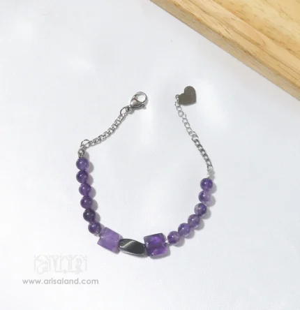 دستبند آمیتیس با بین کاری حدید مشکی