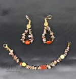 گوشواره و دستبند رودونیت با سنگ جاسپر