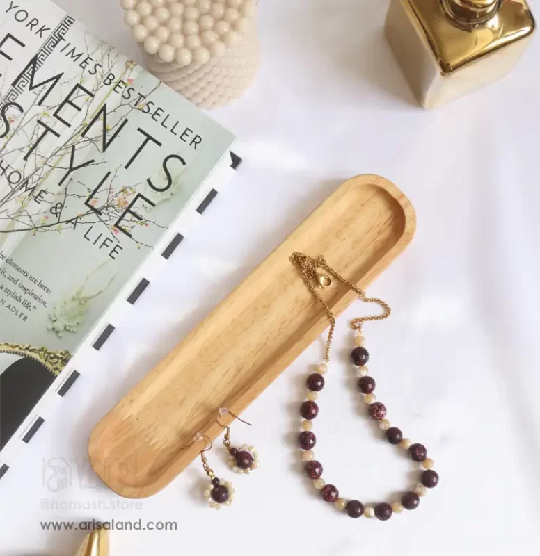 ست گردنبند و گوشواره سنگ خون و کارامل