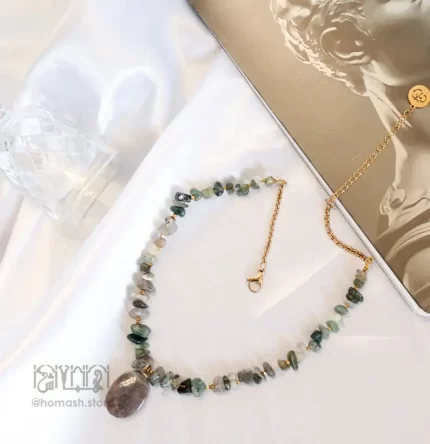 گردنبند عقیق خزه ای رنگی