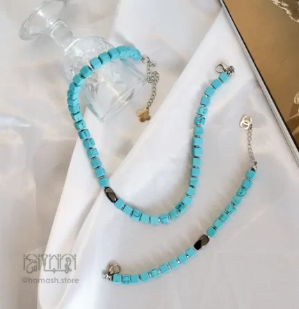 ست گردنبند و دستبند فیروزه مربع