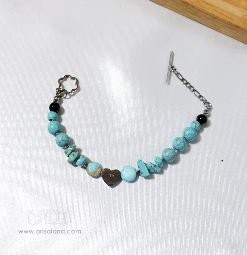 gh-01 دستبند فیروزه با قلب استیل