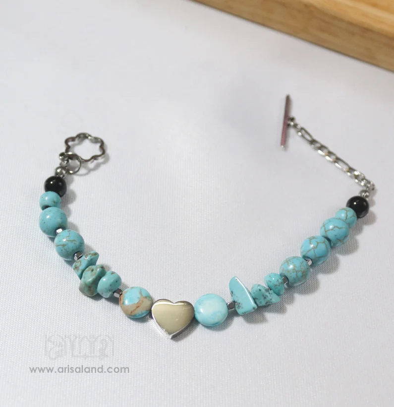 gh-02 دستبند فیروزه با قلب استیل - Image 2