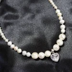 گردنبند مروارید اصل با آویز قلب سواروسکی
