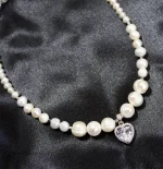 گردنبند مروارید اصل با آویز قلب سواروسکی
