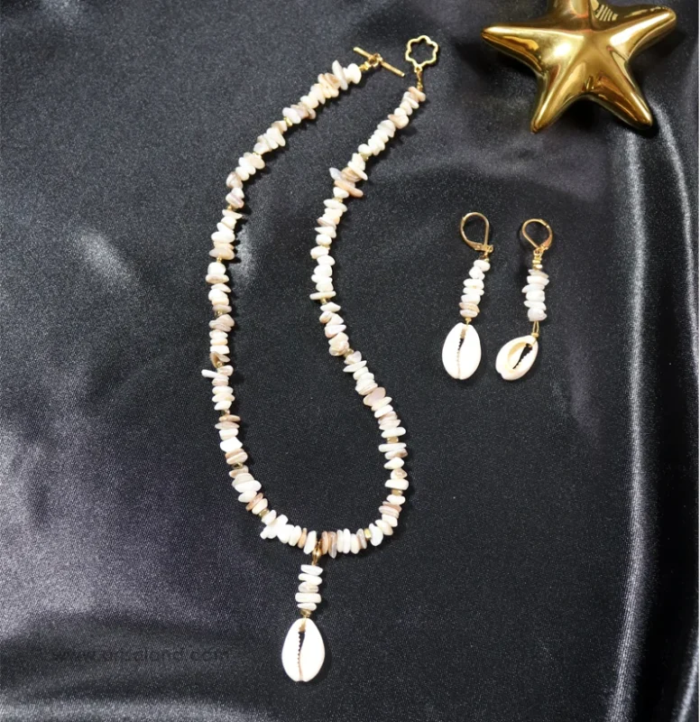 ست گردنبند و گوشواره ساحلی صدف