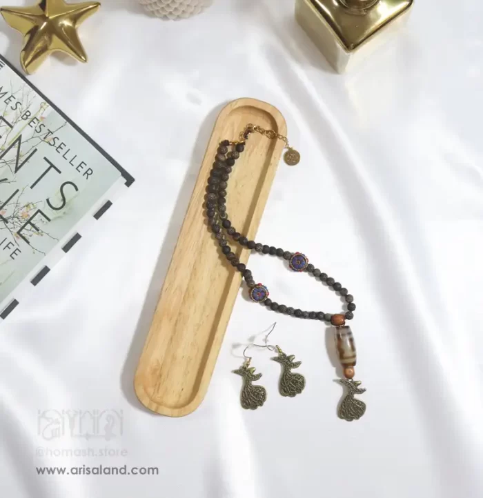 ست گردنبند و گوشواره تبتی با آویز رقص سماع (برنز)
