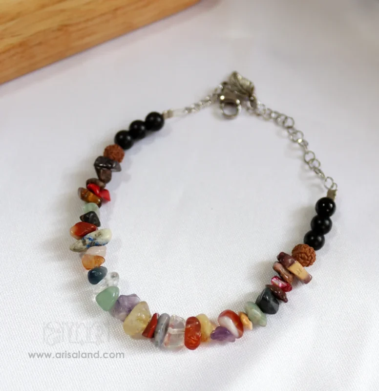 دستبند هفت سنگ چاکرا و سنگ اونیکس