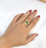 انگشتر برنجی با نگین مربع سبز کد 293 - Image 2