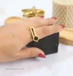 ست انگشتر و گوشواره برنج با نگین مربع مشکی کد 258 - Image 2