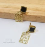 ست انگشتر و گوشواره برنج با نگین مربع مشکی کد 258 - Image 4