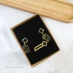 ست انگشتر و گوشواره برنج با نگین مربع مشکی