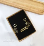 ست انگشتر و گوشواره برنج با نگین مربع مشکی