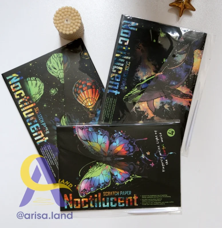 اسکرچ کارت شب‌تاب Noctilucent سایز A4 | پک ۴ عددی به همراه قلم چوبی