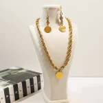 گردنبند و گوشواره طنابی استیل طلایی