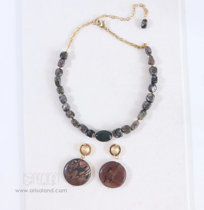 jasper-10013-04 ست گردنبند و گوشواره جاسپر-10013