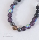 دستبند مون استون بنفش، طلایی و دودی با حدید و مهره لاوا کد 250 - Image 2